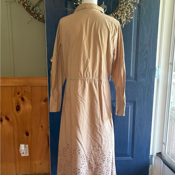 Sweet Magnolia Tan Long Sleeve Cotton Shirt Dress Cutout On Bottom Size L - Picture 6 of 14